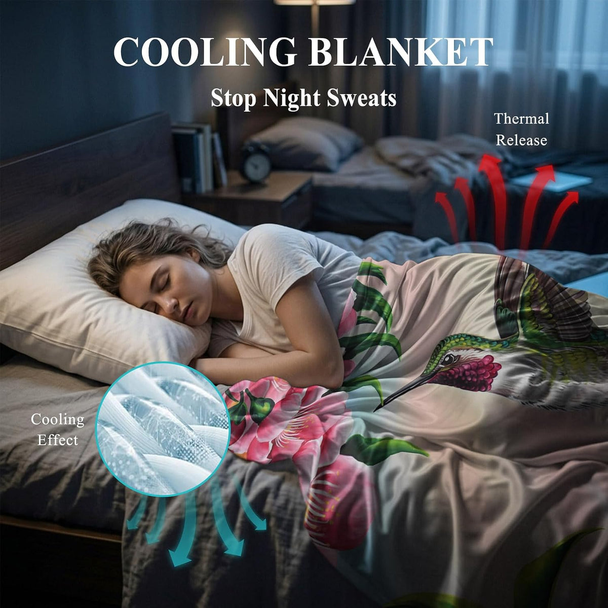 40"x60" Lap Cooling Blanket Hummingbird Ice Silk Lightweight Breathable Soft Summer Blanket for Hot Sleepers Couch Bed Sofa Camping Pink Peach Blossom