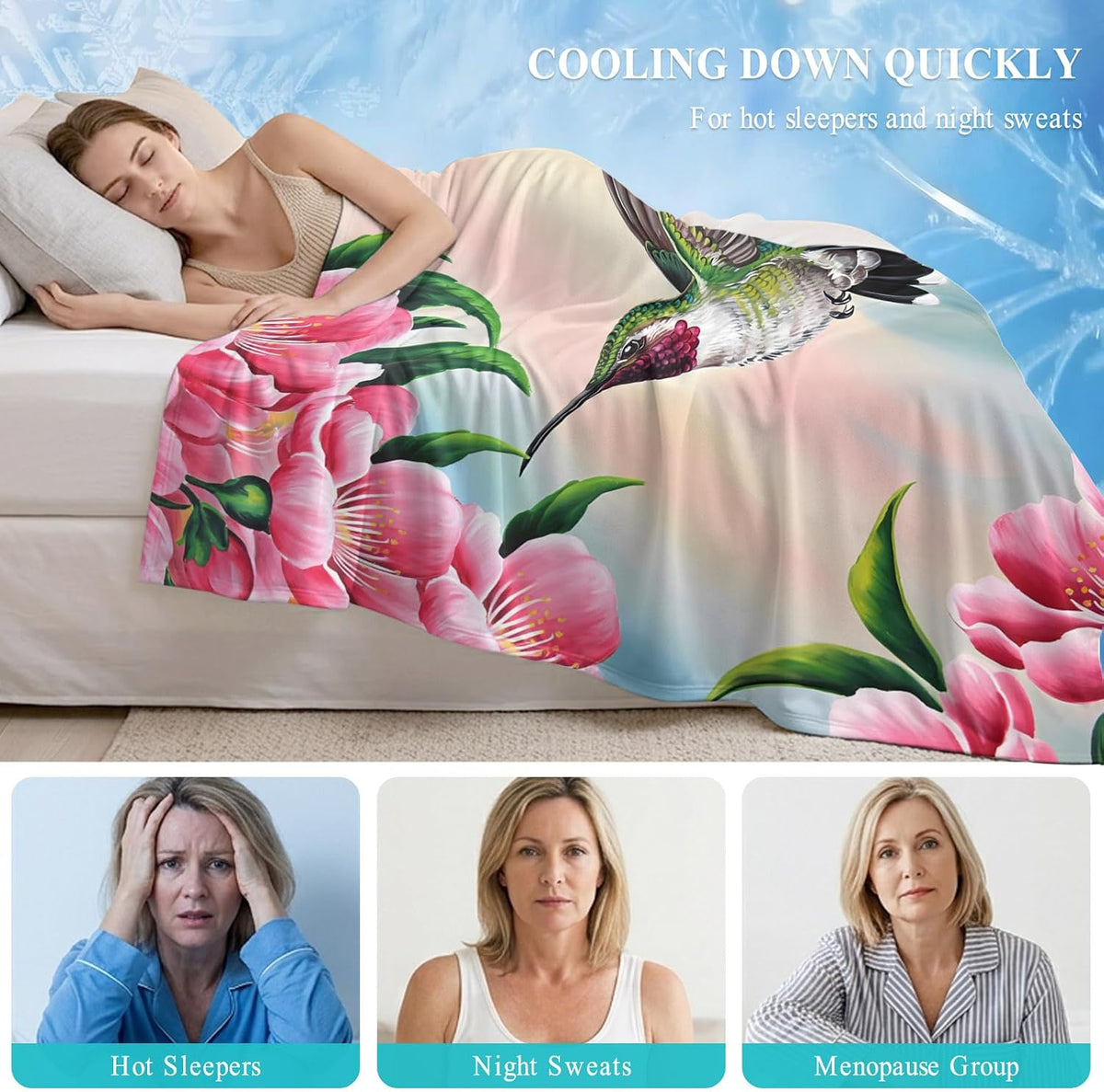 40"x60" Lap Cooling Blanket Hummingbird Ice Silk Lightweight Breathable Soft Summer Blanket for Hot Sleepers Couch Bed Sofa Camping Pink Peach Blossom