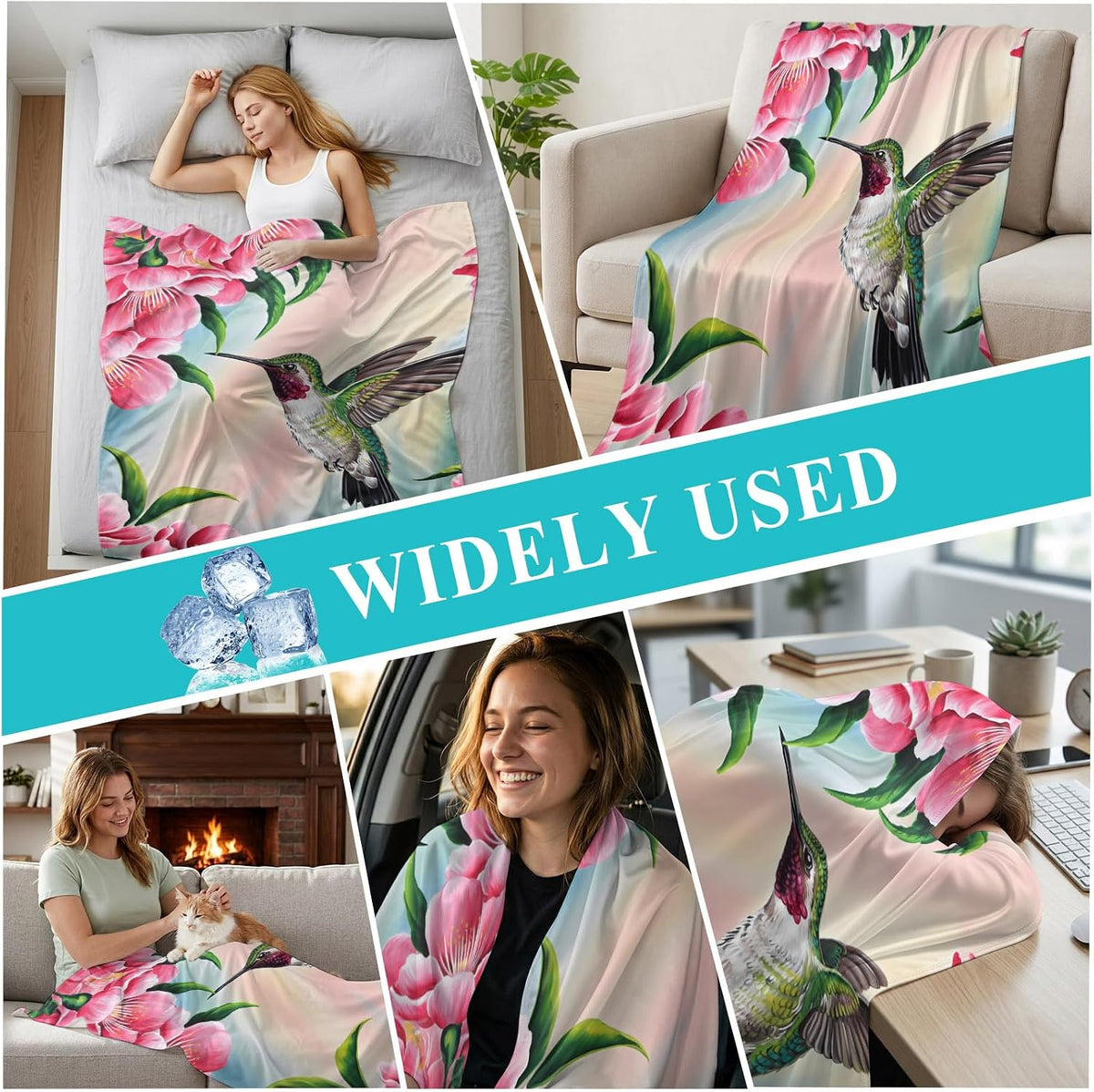 40"x60" Lap Cooling Blanket Hummingbird Ice Silk Lightweight Breathable Soft Summer Blanket for Hot Sleepers Couch Bed Sofa Camping Pink Peach Blossom