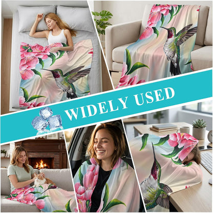 40"x60" Lap Cooling Blanket Hummingbird Ice Silk Lightweight Breathable Soft Summer Blanket for Hot Sleepers Couch Bed Sofa Camping Pink Peach Blossom