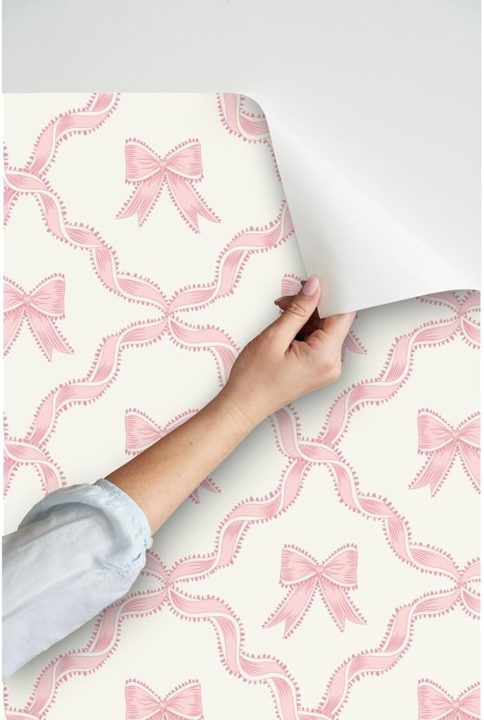 Pink Bow Ribbon Peel and Stick Wallpaper