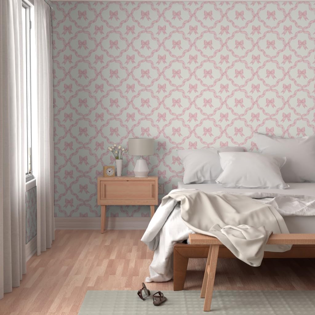 Pink Bow Ribbon Peel and Stick Wallpaper