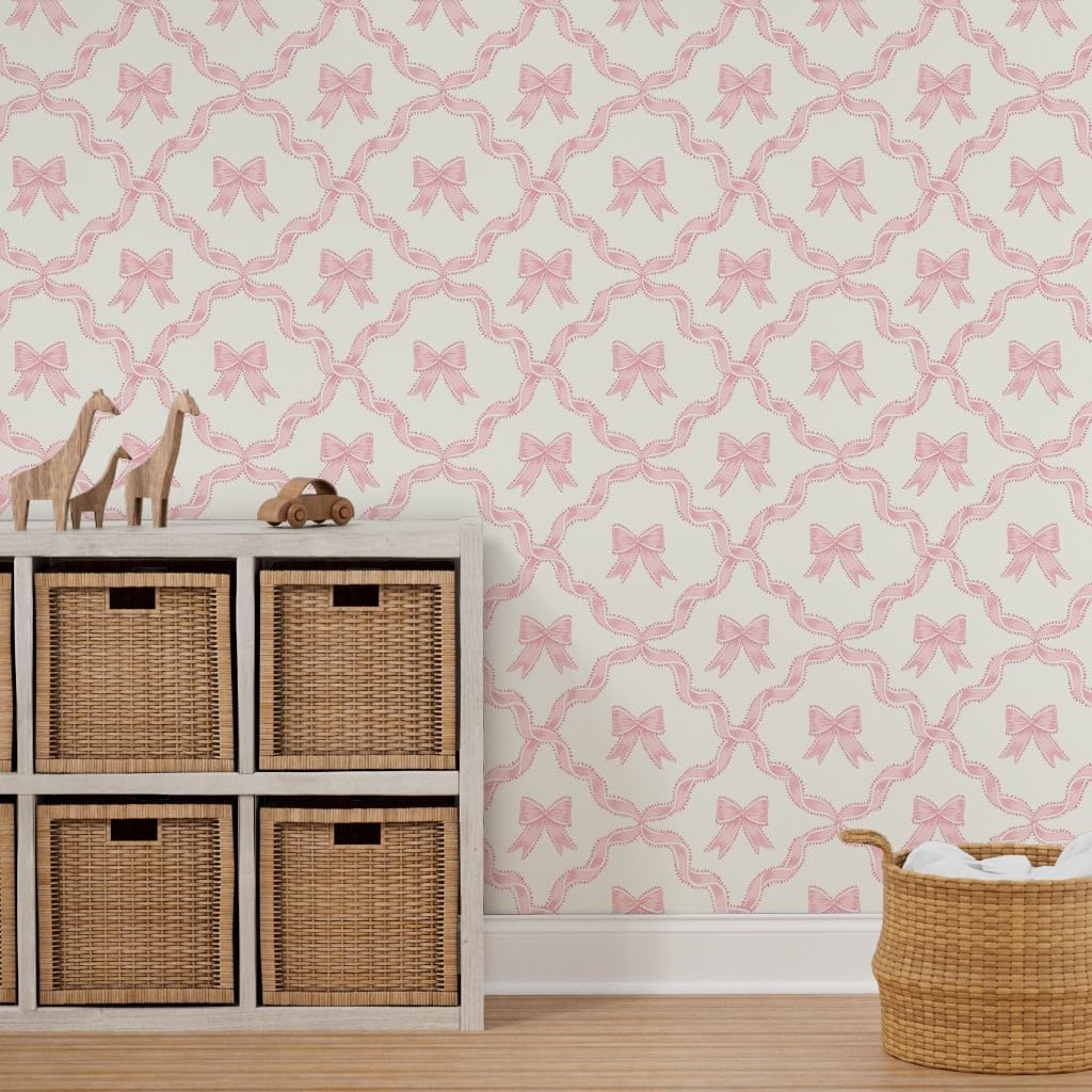 Pink Bow Ribbon Peel and Stick Wallpaper