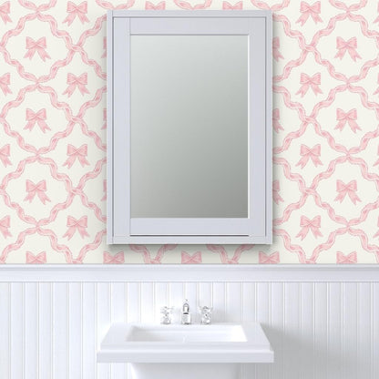 Pink Bow Ribbon Peel and Stick Wallpaper