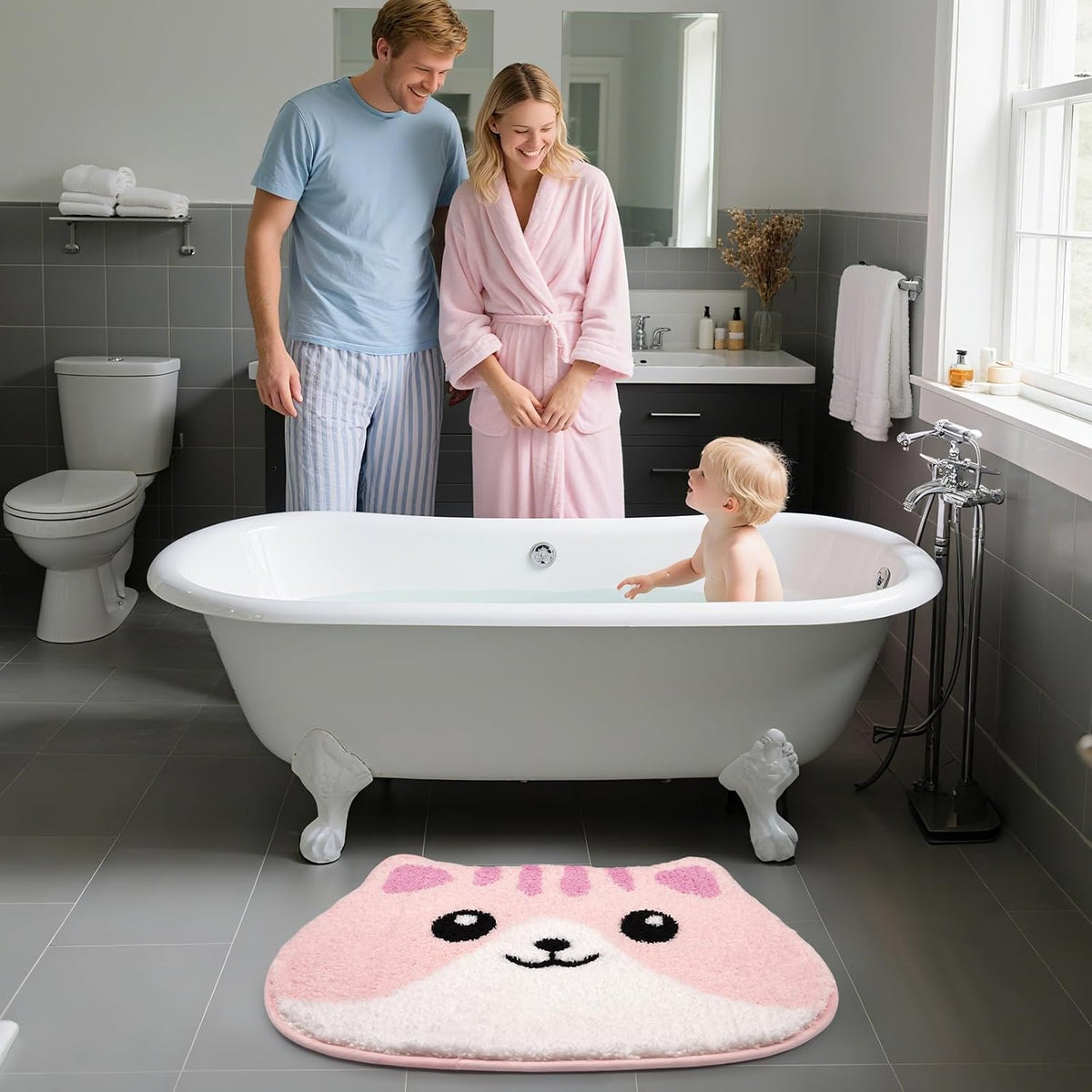 Bathroom Rugs - Cute Pink Cat Bath Mat