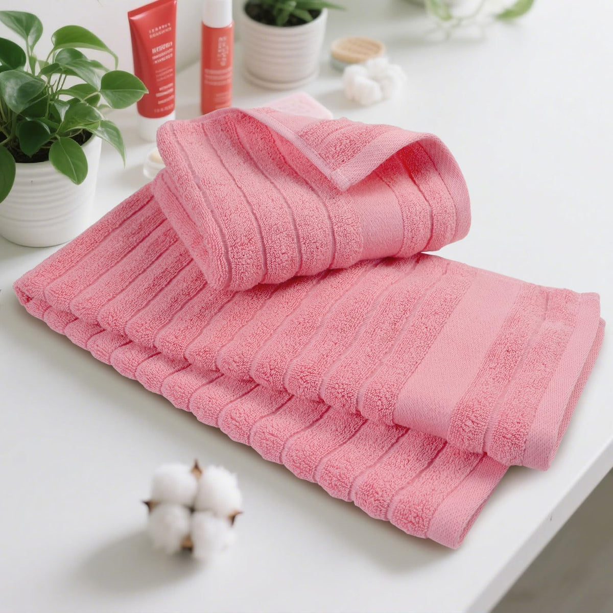 2-Pack Hand Towels for Bathroom (Pink) Ribbed