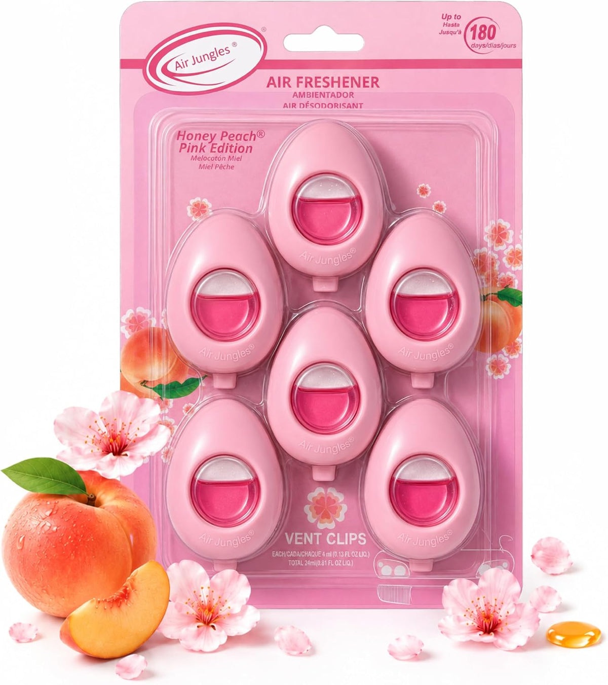 Pink Car Air Freshener Vent Clip 6 Ct, Honey Peach Scent