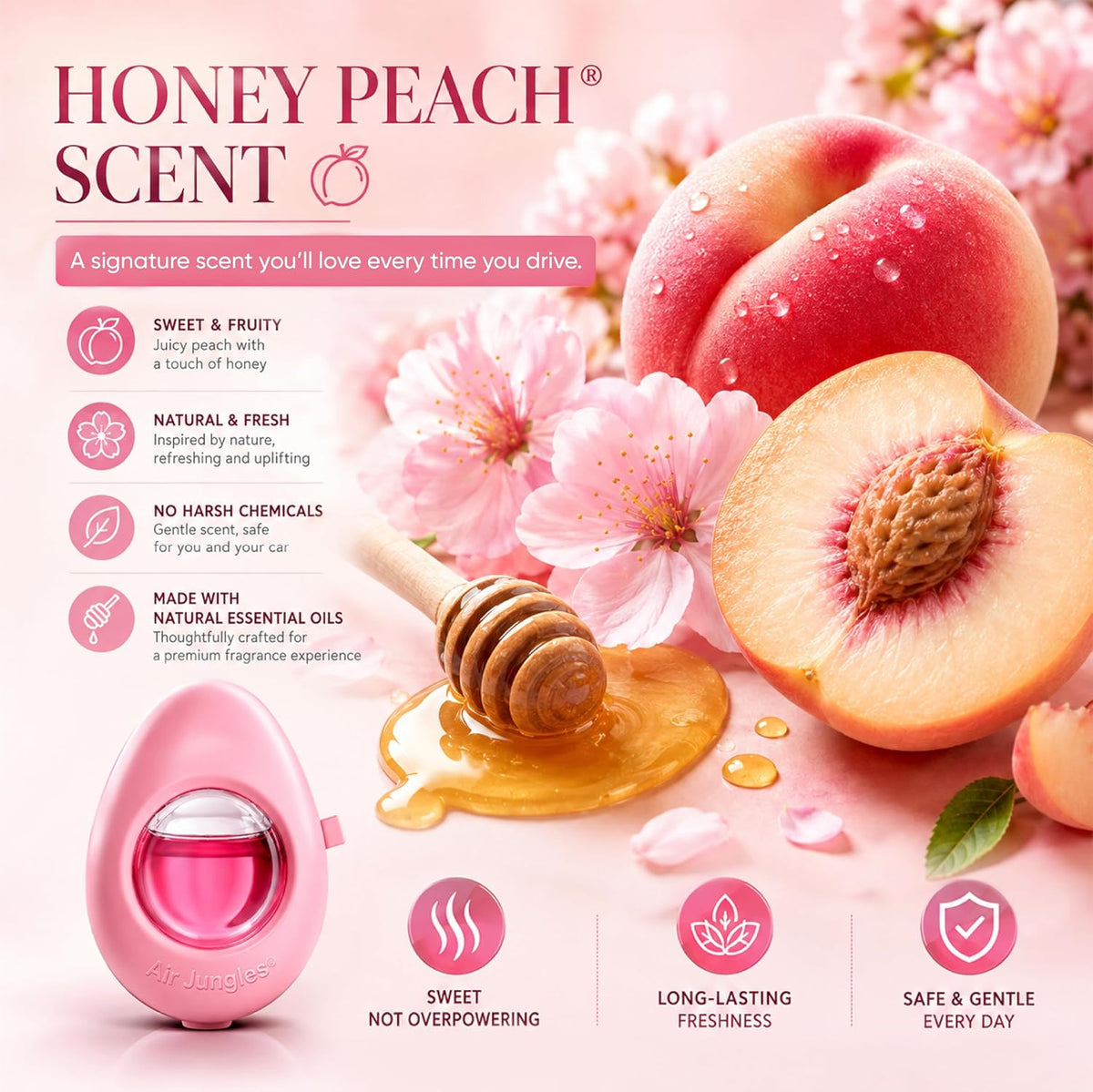 Pink Car Air Freshener Vent Clip 6 Ct, Honey Peach Scent