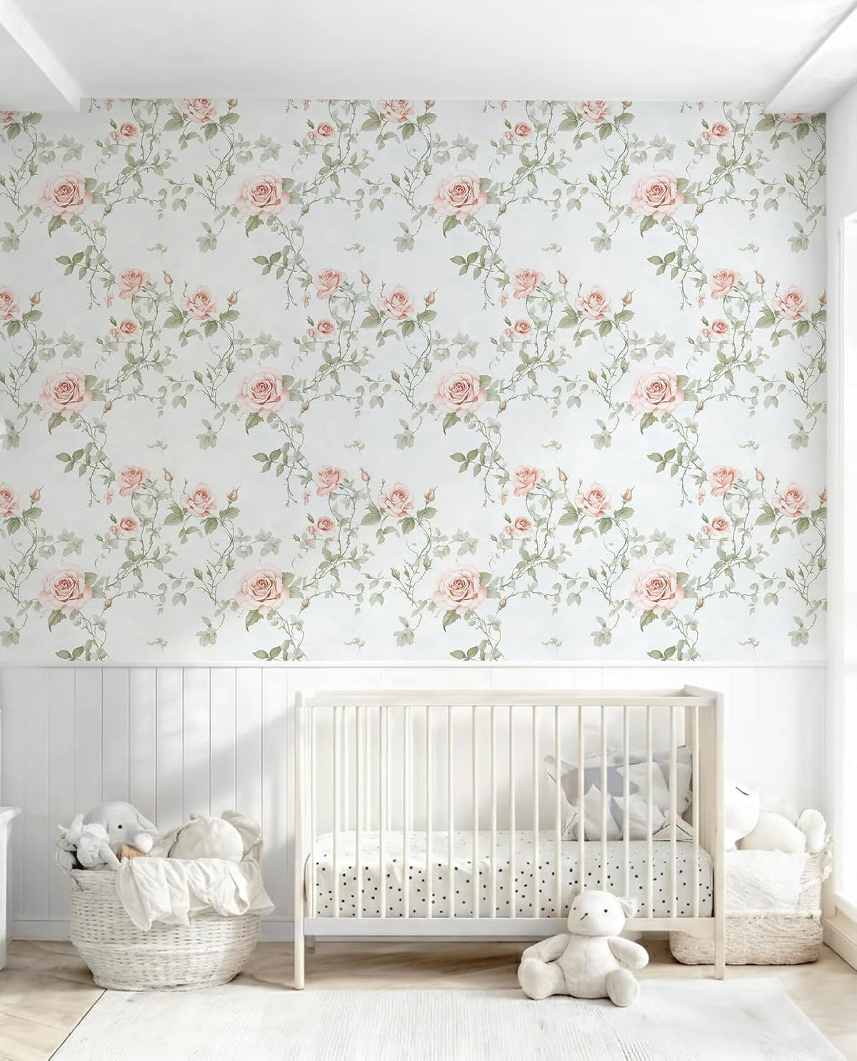Floral Peel and Stick Wallpaper Pink Flower Wall Paper Vintage Botanical Green Leaf Contact Paper for Cabinet Bedroom Waterproof Self Adhesive Removable Vinyl Roll Deco 17.3" x 78.7"