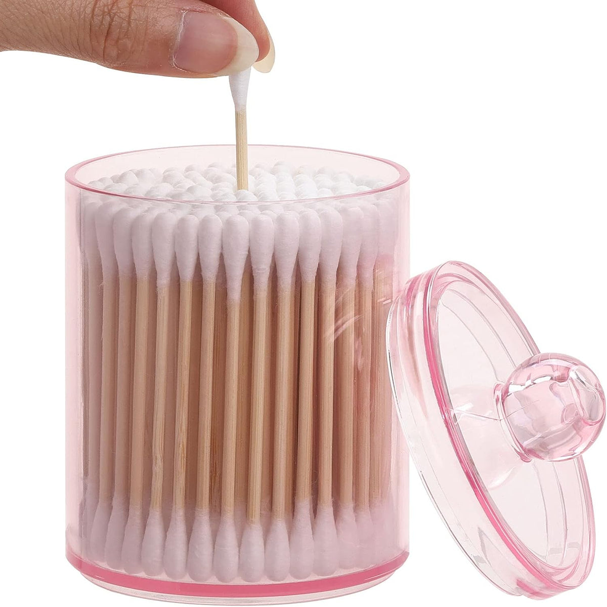 3 Pack Cotton Swab Ball Pad Holder, 10 Oz Qtip Apothecary Jar Pink Makeup Organizer, Bathroom Containers Dispenser