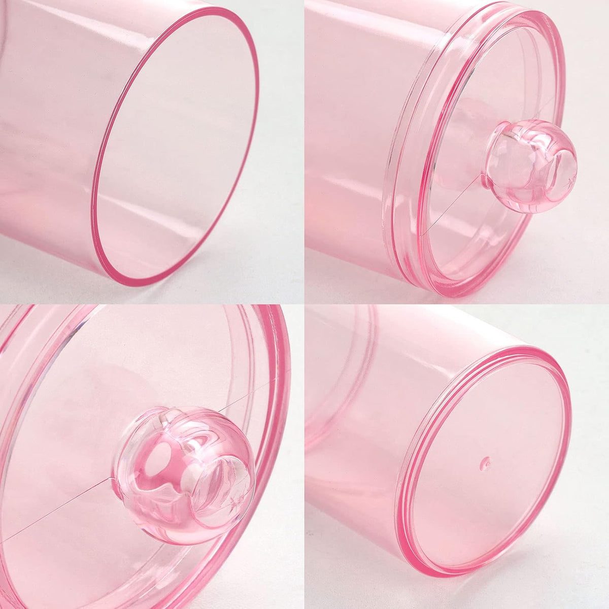 3 Pack Cotton Swab Ball Pad Holder, 10 Oz Qtip Apothecary Jar Pink Makeup Organizer, Bathroom Containers Dispenser
