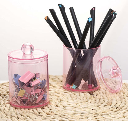 3 Pack Cotton Swab Ball Pad Holder, 10 Oz Qtip Apothecary Jar Pink Makeup Organizer, Bathroom Containers Dispenser