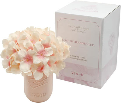 Hydrangea Mood Lamp, Cozy Aesthetic Flower Night Light for Bedroom & Desk, Calming Cordless LED Table Lamp, Battery Operated Floral Decor, Gift for Her, Pink