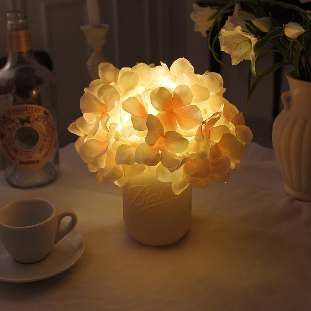Hydrangea Mood Lamp, Cozy Aesthetic Flower Night Light for Bedroom & Desk, Calming Cordless LED Table Lamp, Battery Operated Floral Decor, Gift for Her, Pink