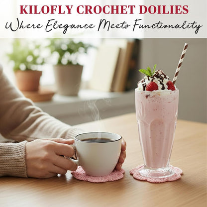 Small Crochet Cotton Lace Coasters Doilies Pack Set, 4pc, Round, 4 inch (Pink)