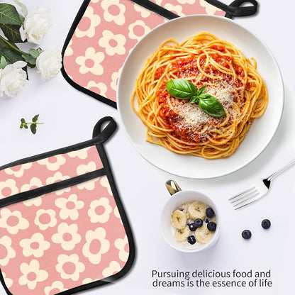 2 Pack Pot Holders for Kitchen Clearance, Cute Hot Pads, Funny Oven Pot Holders, Potholders Sets for Kitchen Heat Resistant Pink Cute Flowers