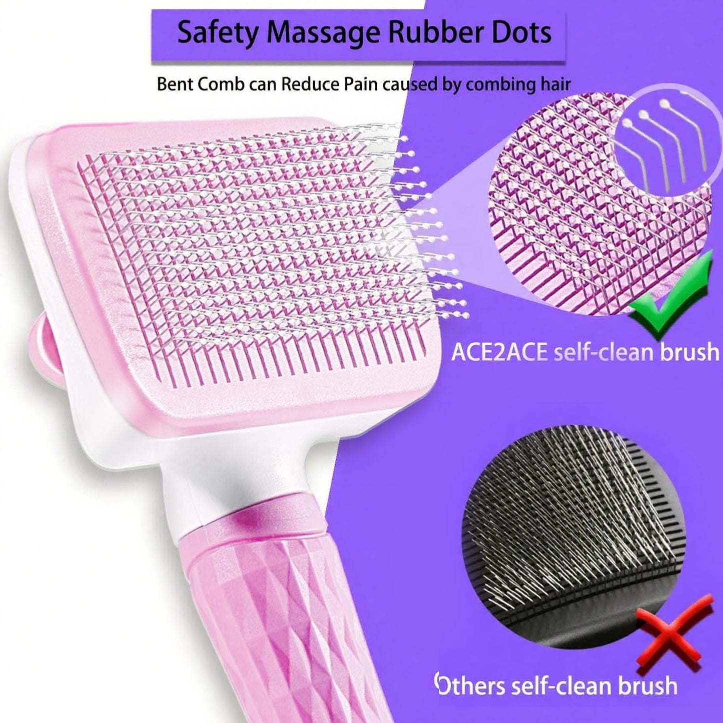 Self-Cleaning Slicker Brush, Dog Cat Bunny Pet Grooming Shedding Brush, Easy to Remove Loose Undercoat, Pet Massaging Tool Suitable for Pets with Long or Short Hair (Baby Pink)