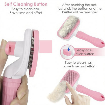 Self-Cleaning Slicker Brush, Dog Cat Bunny Pet Grooming Shedding Brush, Easy to Remove Loose Undercoat, Pet Massaging Tool Suitable for Pets with Long or Short Hair (Baby Pink)