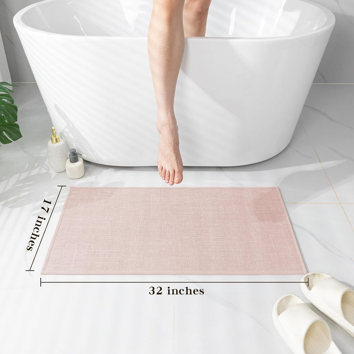 Bathroom Rugs Mat 32x17, Ultra Thin Non Slip Bath Mat Quick Dry Absorbent Bath Mat for Bathroom Floor, (Pink, 32"x17")