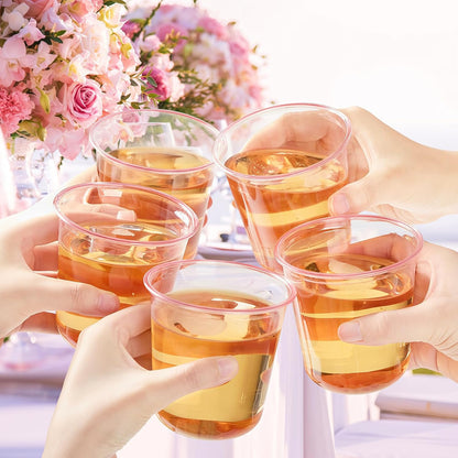 12 oz Pink Plastic Cups for Party, 50 Pack
