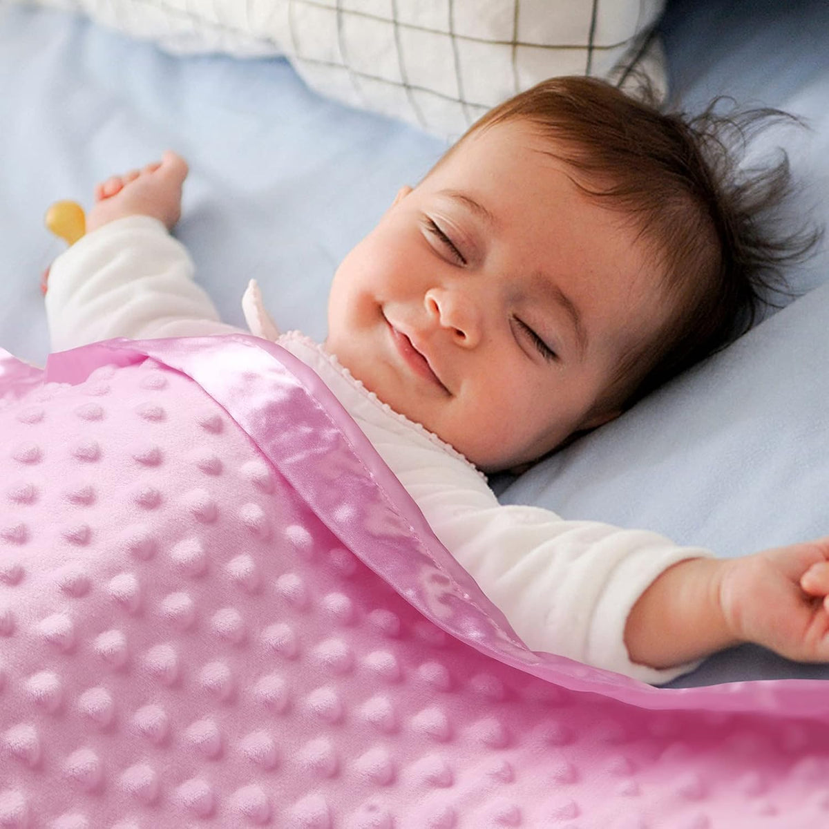 Baby Soft Minky Dot Blanket with Silky Satin Backing Baby Gifts for Girls（Pink, 30’’ x 40’’）