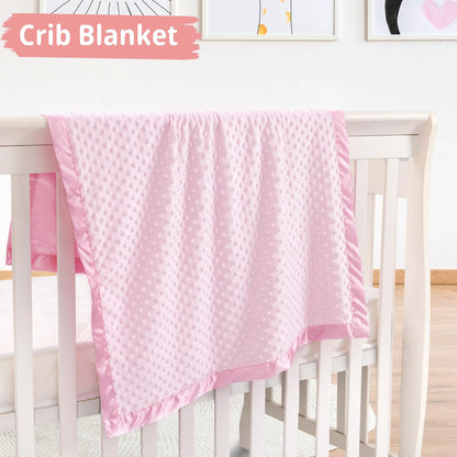 Baby Soft Minky Dot Blanket with Silky Satin Backing Baby Gifts for Girls（Pink, 30’’ x 40’’）