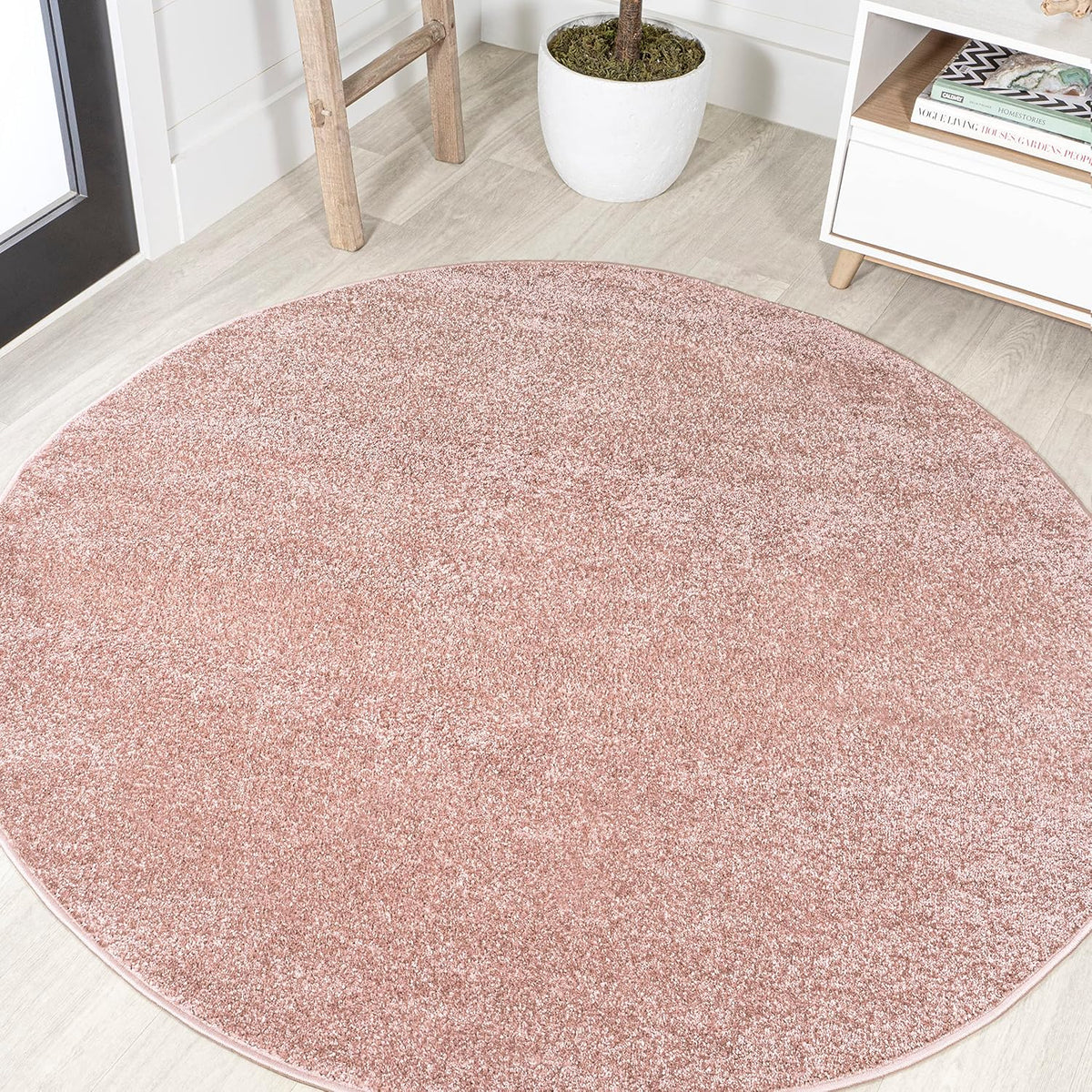 Solid Low-Pile Round Rug 4 Ft Pink, Coastal Indoor Rug