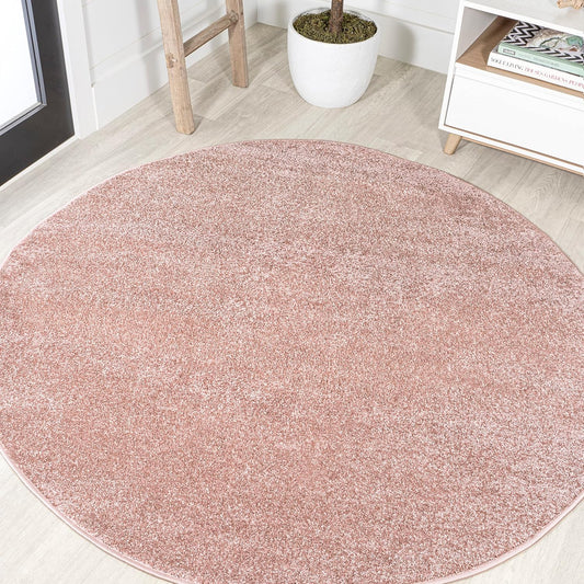 Solid Low-Pile Round Rug 4 Ft Pink, Coastal Indoor Rug