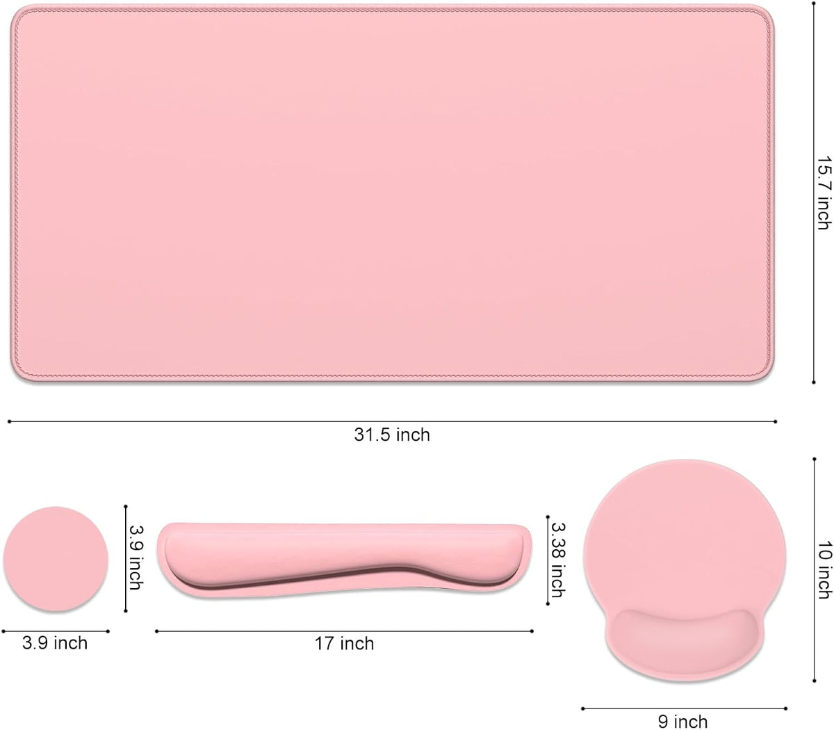 Large Gaming Mouse Pad, Pink Mouse Pads with Wrist Rest Wrist Support, 4in1 Big XXL Desk Mat Desk Pad + Ergonomic Mousepad + Memory Foam Keyboard Mat Wrist Rest + Coaster Set for Computer