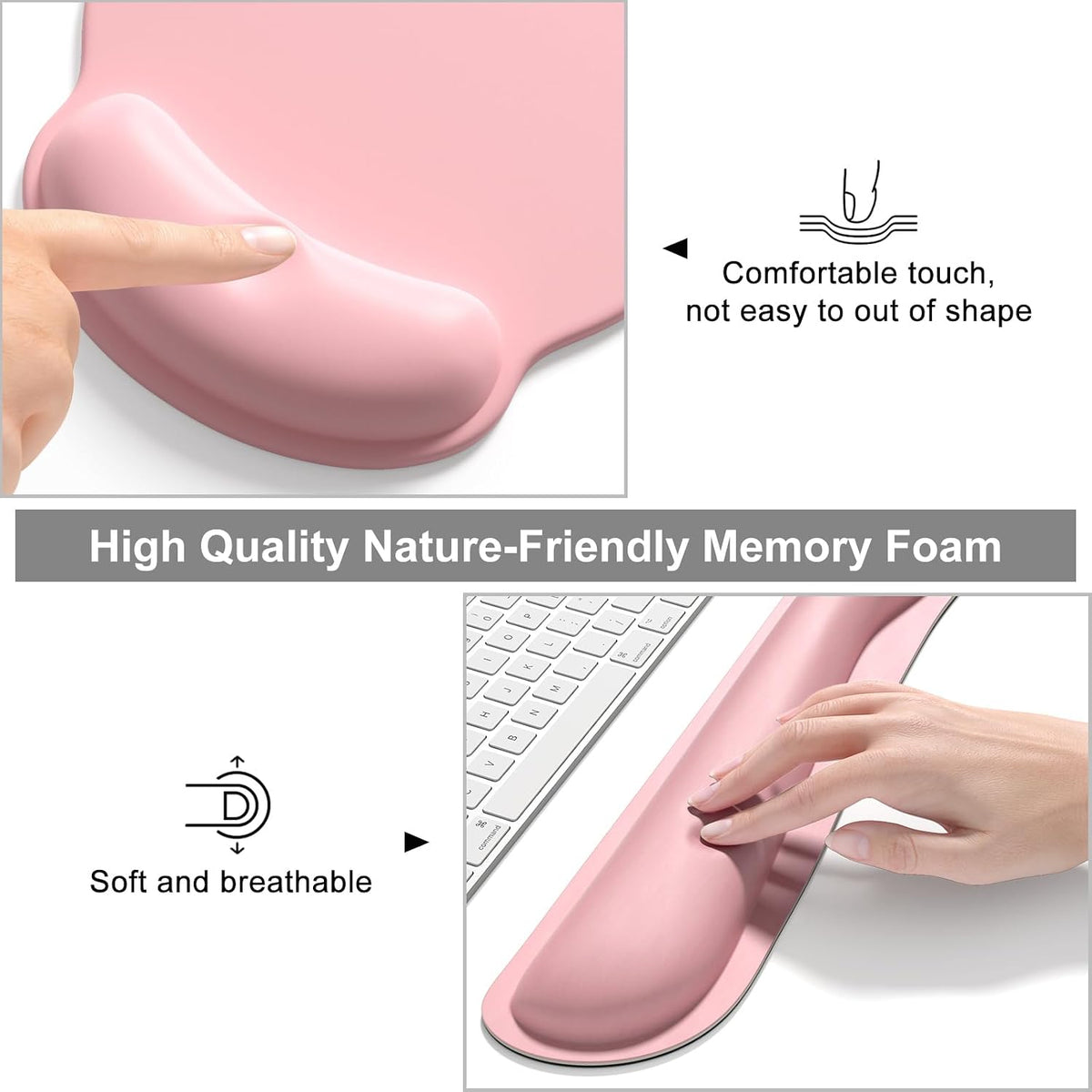 Large Gaming Mouse Pad, Pink Mouse Pads with Wrist Rest Wrist Support, 4in1 Big XXL Desk Mat Desk Pad + Ergonomic Mousepad + Memory Foam Keyboard Mat Wrist Rest + Coaster Set for Computer