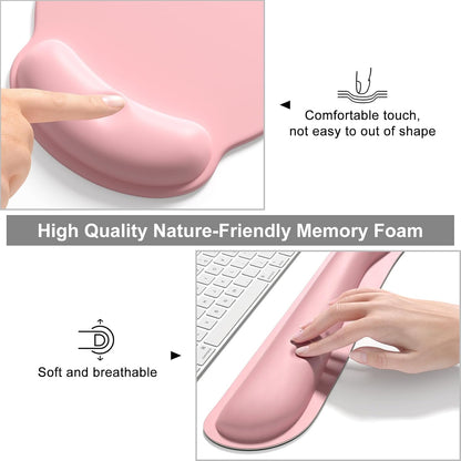 Large Gaming Mouse Pad, Pink Mouse Pads with Wrist Rest Wrist Support, 4in1 Big XXL Desk Mat Desk Pad + Ergonomic Mousepad + Memory Foam Keyboard Mat Wrist Rest + Coaster Set for Computer
