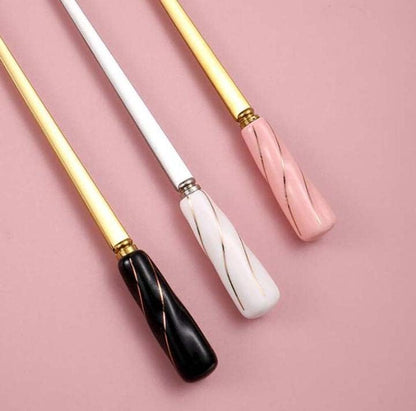 Dessert Spoon Ice Cream Coffee Spoon Stainless Steel Teaspoons Stirring Pink Silver - Set of 6 Delicate Ceramic Handle Cherry Blossoms Shape