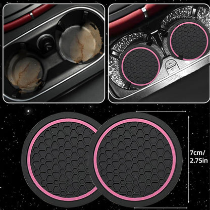 6 Pcs Pink Steering Wheel Cover Set, Sport Microfiber Leather Steering Wheel Cover 14.5-15inch Universal, Car Center Console Cover, Seat Belt Cushion, Cup Coasters, Pink Car Accessories Set