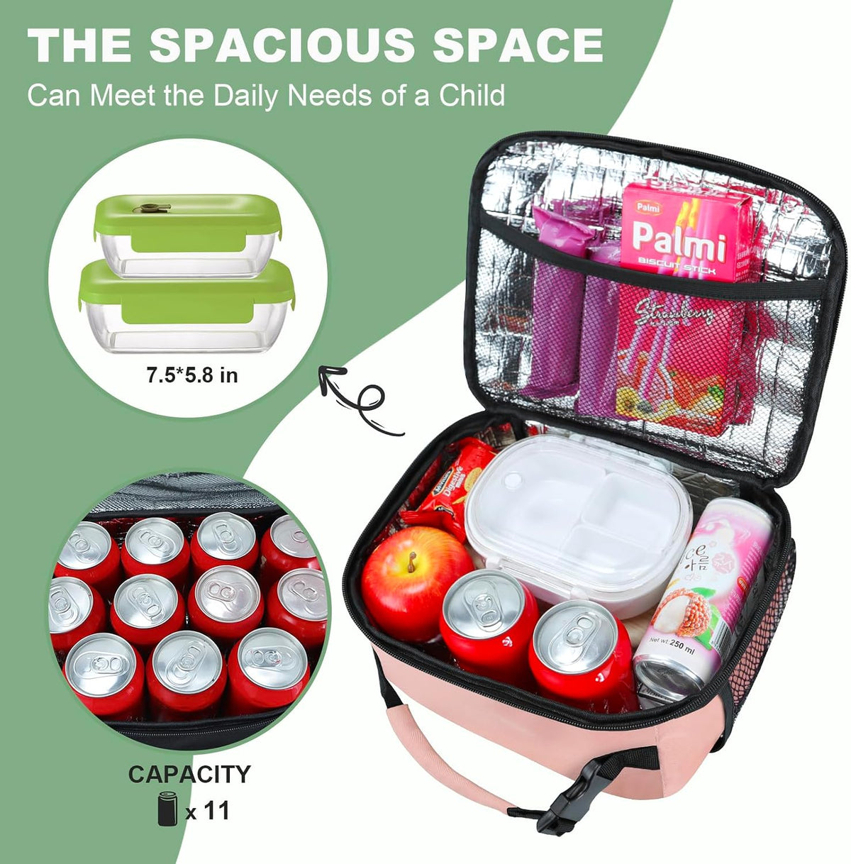 Kids Lunch Box for Boys Girls Lunch Bag Insulated Durable Lunchbox Children Lunch Tote Bag for School Pink