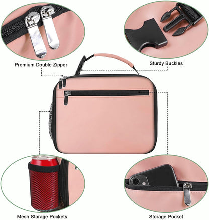 Kids Lunch Box for Boys Girls Lunch Bag Insulated Durable Lunchbox Children Lunch Tote Bag for School Pink