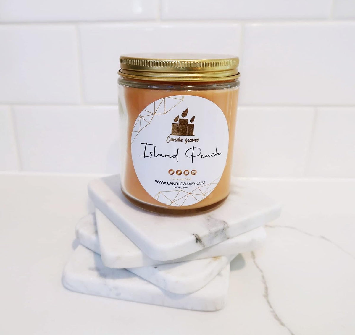 Long-Burning Aromatherapy Candles for Home, Office, Spa - Large Jar Candles - Cute Christmas, Valentine's, Holiday Gift (Island Peach,, 8oz)