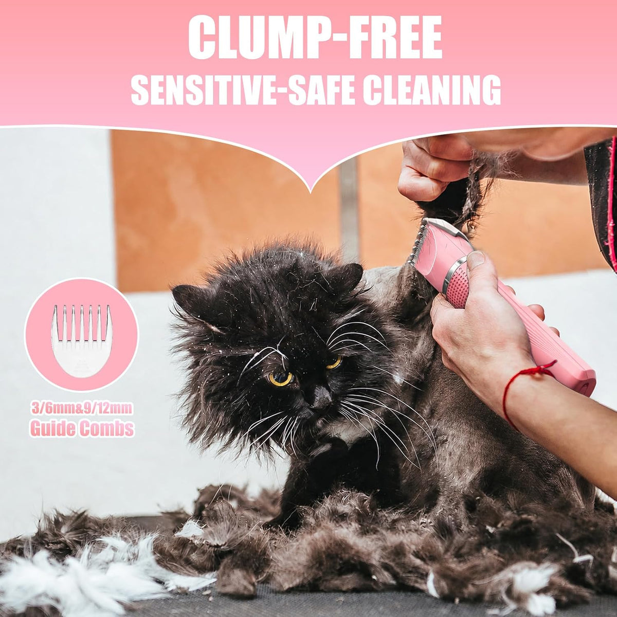 Cat Grooming Clippers Kit with Paw Trimmer, 3 in 1 Electric Pet Hair Trimmer Supplies for Thick Matted Hair, Heavy Coat Butt Shaver Cat Razor Fur Trimmer for Dogs at Home (Pink)