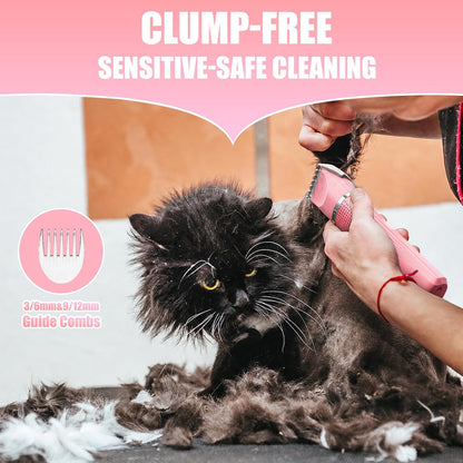 Cat Grooming Clippers Kit with Paw Trimmer, 3 in 1 Electric Pet Hair Trimmer Supplies for Thick Matted Hair, Heavy Coat Butt Shaver Cat Razor Fur Trimmer for Dogs at Home (Pink)