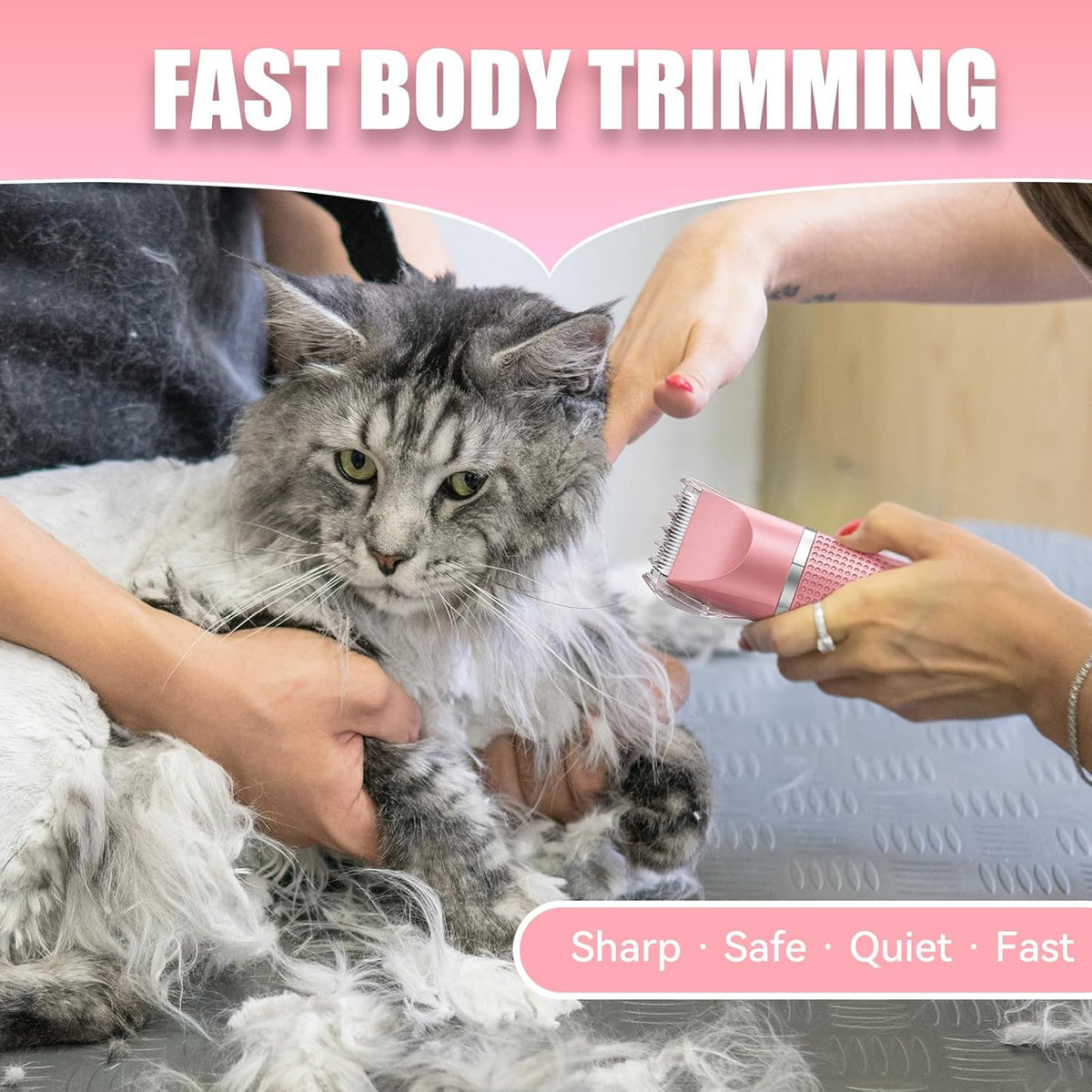 Cat Grooming Clippers Kit with Paw Trimmer, 3 in 1 Electric Pet Hair Trimmer Supplies for Thick Matted Hair, Heavy Coat Butt Shaver Cat Razor Fur Trimmer for Dogs at Home (Pink)