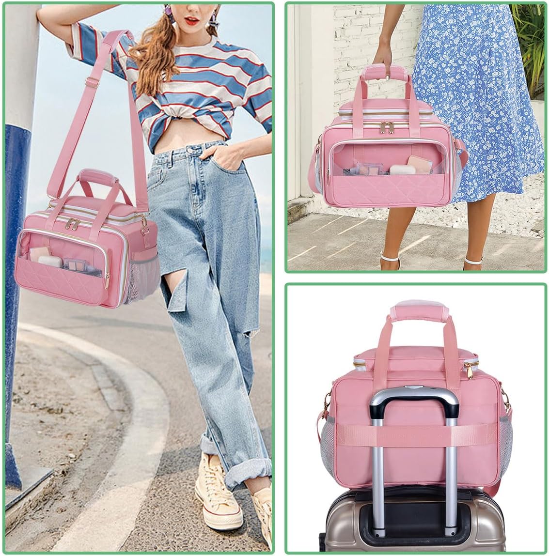 Large Makeup Bag, Travel Toiletry Bag with Zipper, Multifunctional Compartments Cosmetics Bag, for Toiletries, Cosmetics, Brushes & Beauty Tools (Pink)