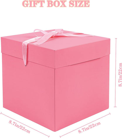 Elephant-package 8.7" Medium Birthday Gift Boxes with Lid and Ribbon, Square Gift Boxes - 4 Pcs (Pink), Bridal Showers, Weddings, Baby Showers, Party Favor Boxes