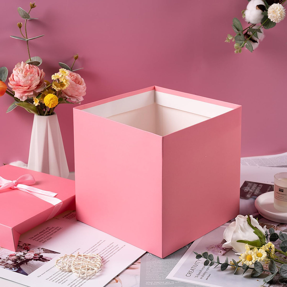 Elephant-package 8.7" Medium Birthday Gift Boxes with Lid and Ribbon, Square Gift Boxes - 4 Pcs (Pink), Bridal Showers, Weddings, Baby Showers, Party Favor Boxes