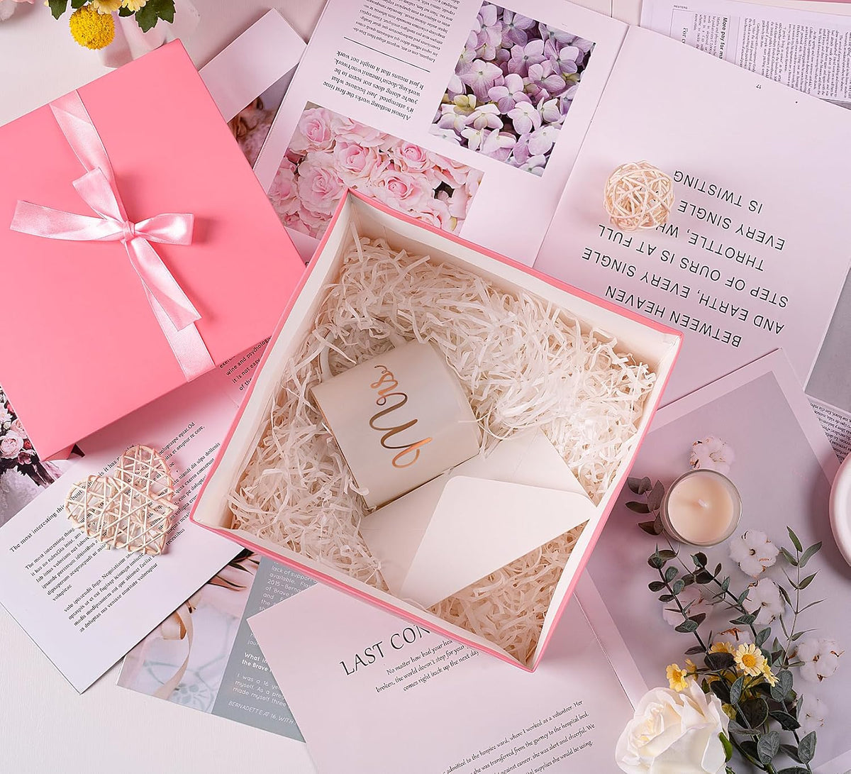 Elephant-package 8.7" Medium Birthday Gift Boxes with Lid and Ribbon, Square Gift Boxes - 4 Pcs (Pink), Bridal Showers, Weddings, Baby Showers, Party Favor Boxes