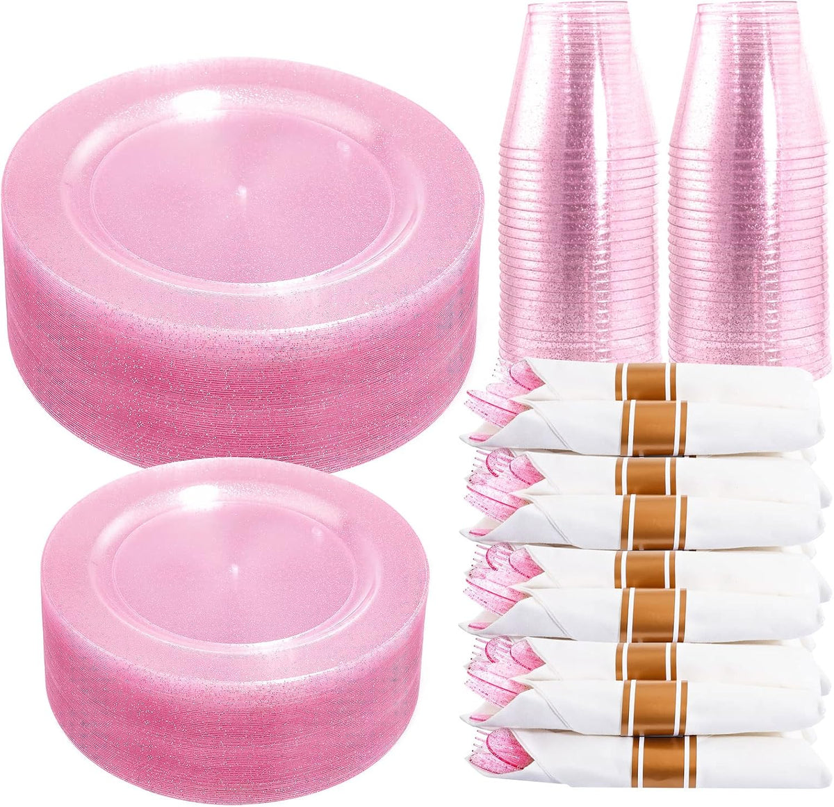 DaYammi 350PCS Rose Gold Glitter Plastic Dinnerware Set for 50 Guests