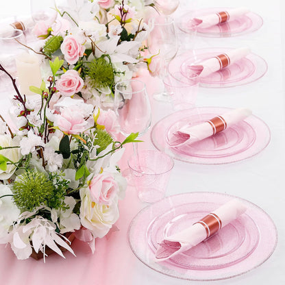 DaYammi 350PCS Rose Gold Glitter Plastic Dinnerware Set for 50 Guests