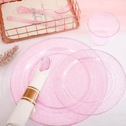 DaYammi 350PCS Rose Gold Glitter Plastic Dinnerware Set for 50 Guests