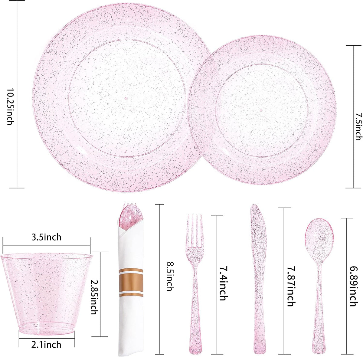 DaYammi 350PCS Rose Gold Glitter Plastic Dinnerware Set for 50 Guests