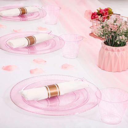 DaYammi 350PCS Rose Gold Glitter Plastic Dinnerware Set for 50 Guests