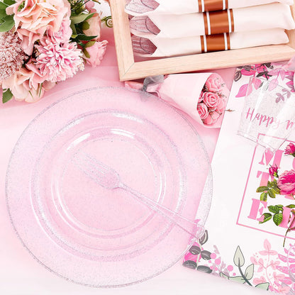 DaYammi 350PCS Rose Gold Glitter Plastic Dinnerware Set for 50 Guests