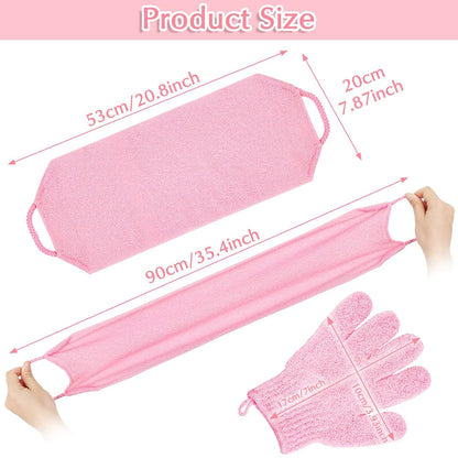 Exfoliating Shower Bath Gloves Back Scrubber Set for Body, Face, Shower, Bath, Scrub and Exfoliator (Pink)